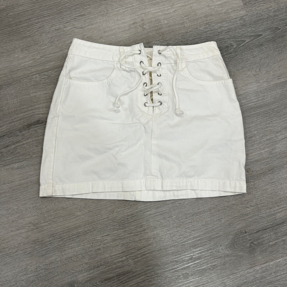 PacSun Cream Lace-Up Mini Skirt